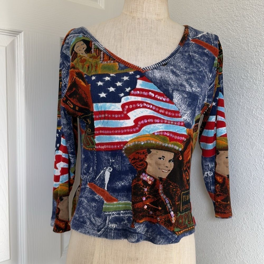 Texas Jackpot y2k graphic crop tee 3/4 sleeve